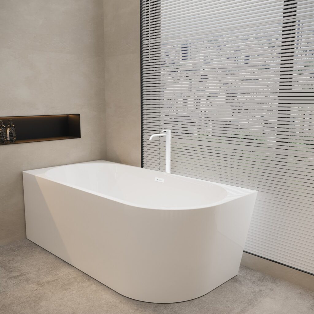 Wanna wolnostojąca narożna lewa AVOLA z pokrywką WHITE – 160 x 80 cm