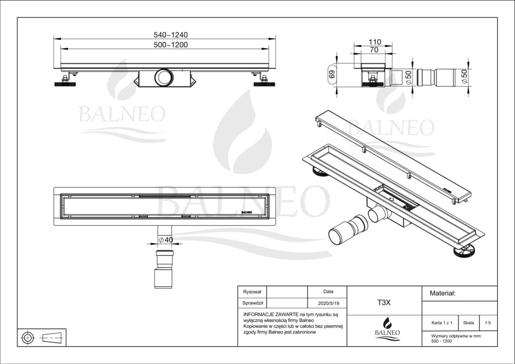 Duplex Next 2w1 Odpływ liniowy 120 cm dwustronny chrom