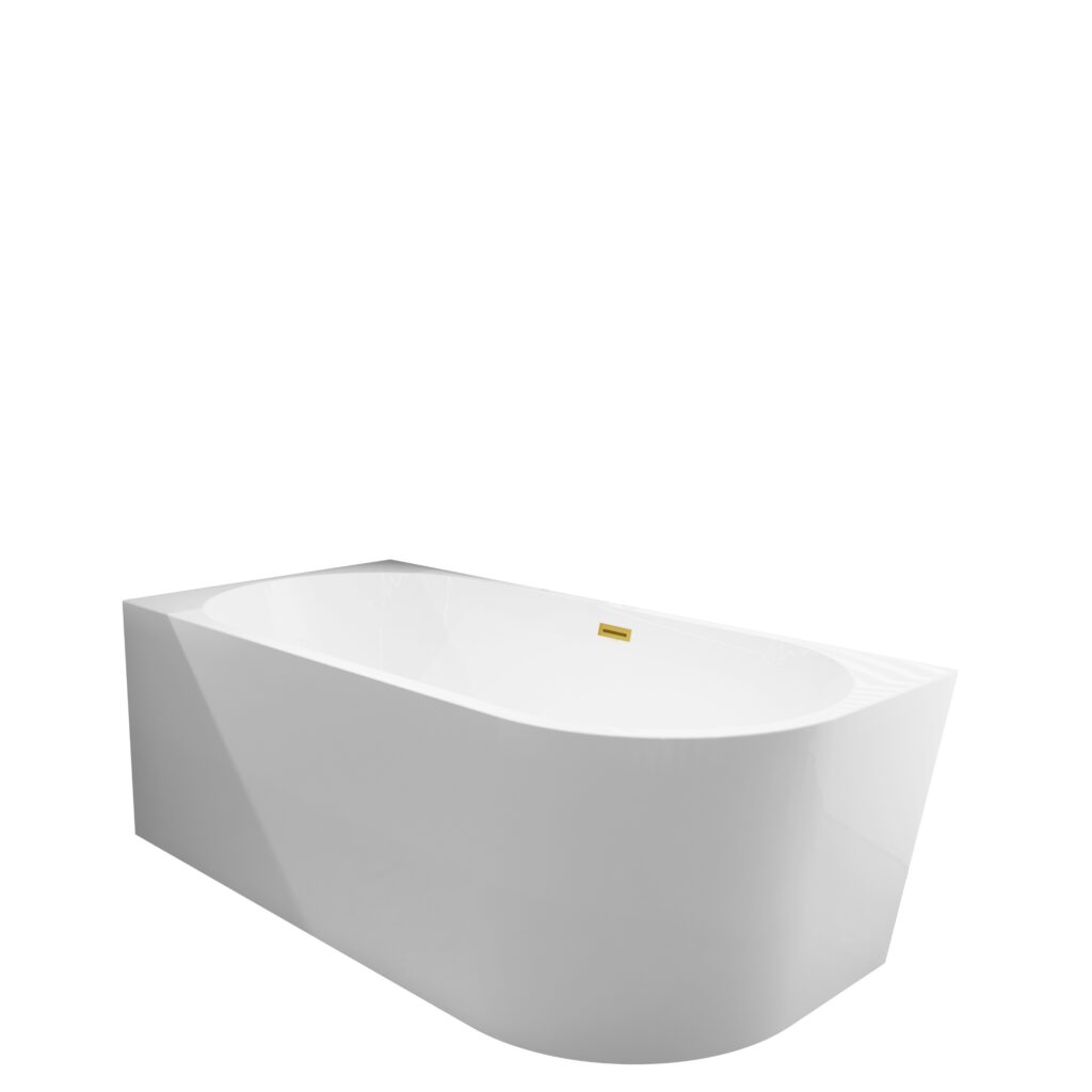 Wanna wolnostojąca narożna lewa AVOLA z pokrywką MIRROR GOLD – 160 x 80 cm