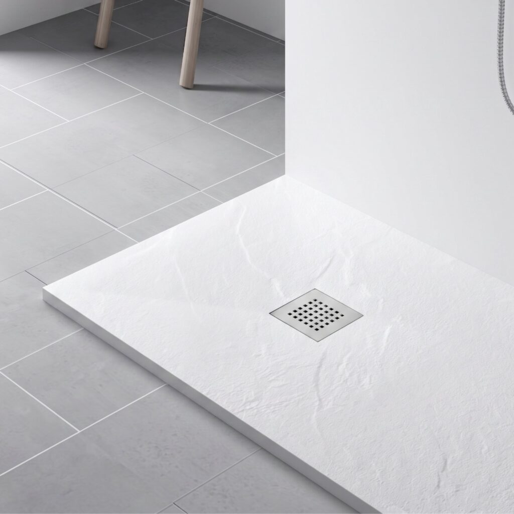 Stone Tray White – Brodzik z konglomeratu mineralnego „F” Biały 80 x 100 x 2,5 cm