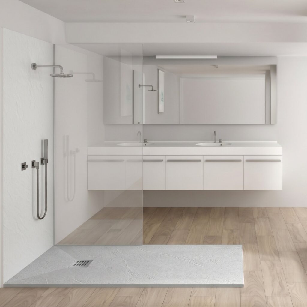 Stone Tray Light Grey – Brodzik z konglomeratu mineralnego „F” Jasnoszary 80 x 110 x 2,5 cm