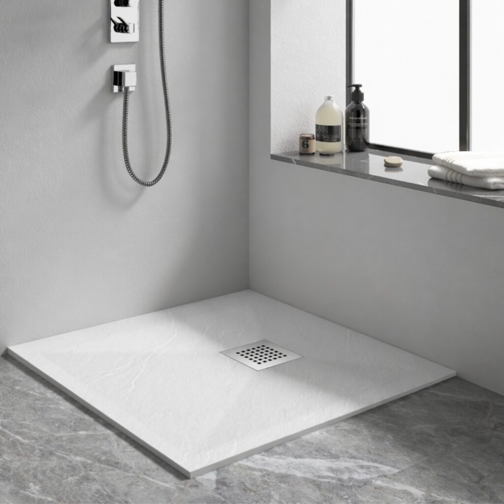 Stone Tray White – Brodzik z konglomeratu mineralnego „F” Biały 90 x 90 x 2,5 cm