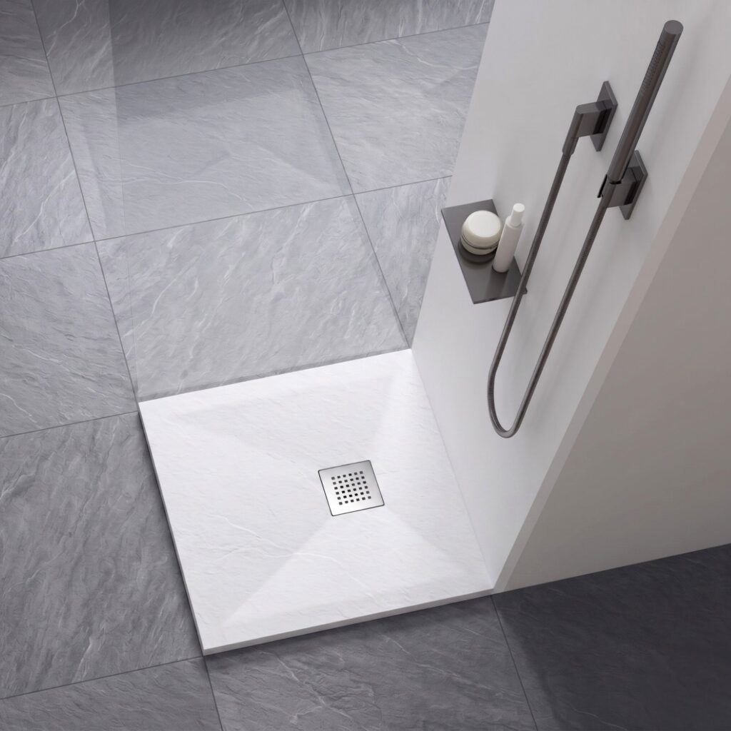 Stone Tray White – Brodzik z konglomeratu mineralnego „F” Biały 90 x 90 x 2,5 cm