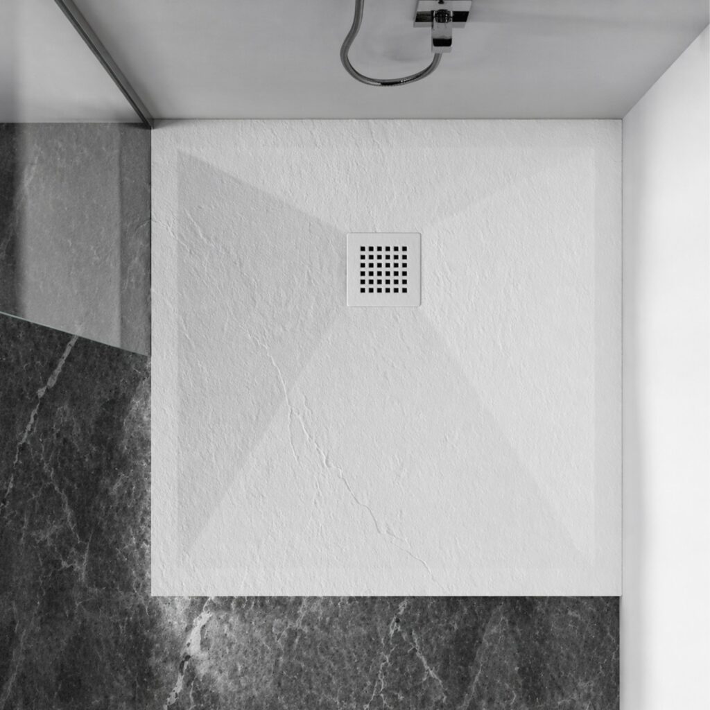 Stone Tray White – Brodzik z konglomeratu mineralnego „F” Biały 90 x 90 x 2,5 cm