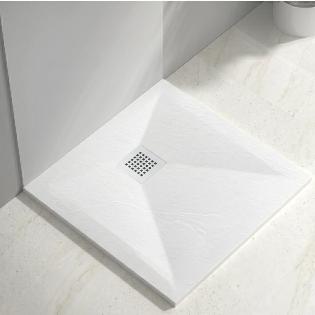 Stone Tray White – Brodzik z konglomeratu mineralnego „F” Biały 90 x 90 x 2,5 cm