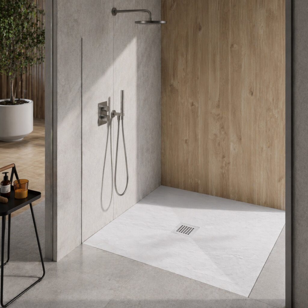 Stone Tray White – Brodzik z konglomeratu mineralnego „F” Biały 90 x 90 x 2,5 cm