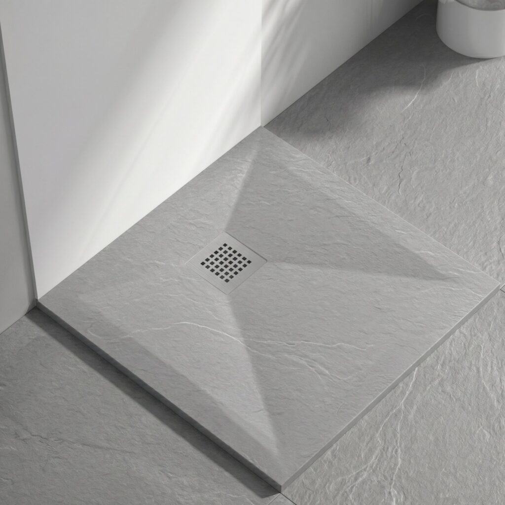 Stone Tray Light Grey – Brodzik z konglomeratu mineralnego „F” Jasnoszary 90 x 90 x 2,5 cm