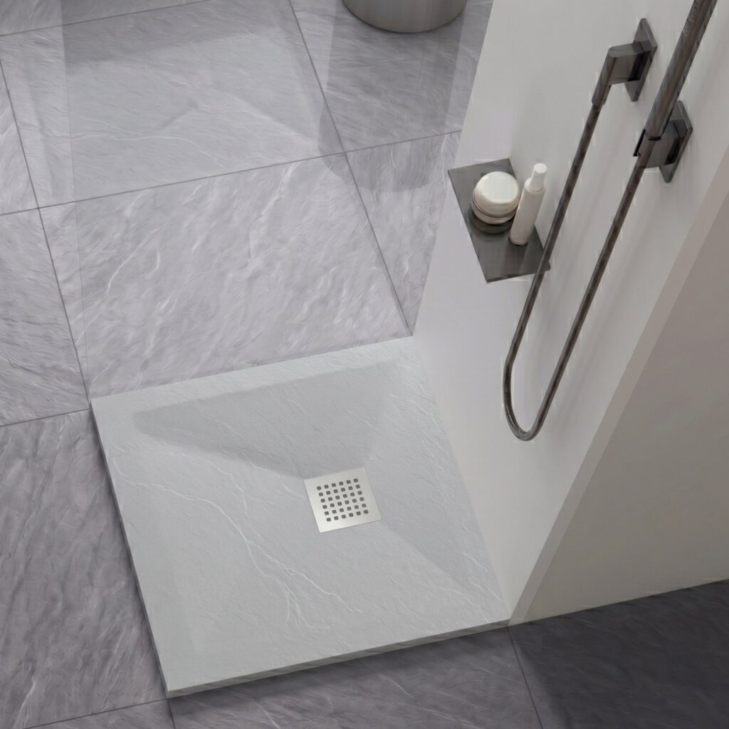 Stone Tray Light Grey – Brodzik z konglomeratu mineralnego „F” Jasnoszary 90 x 90 x 2,5 cm