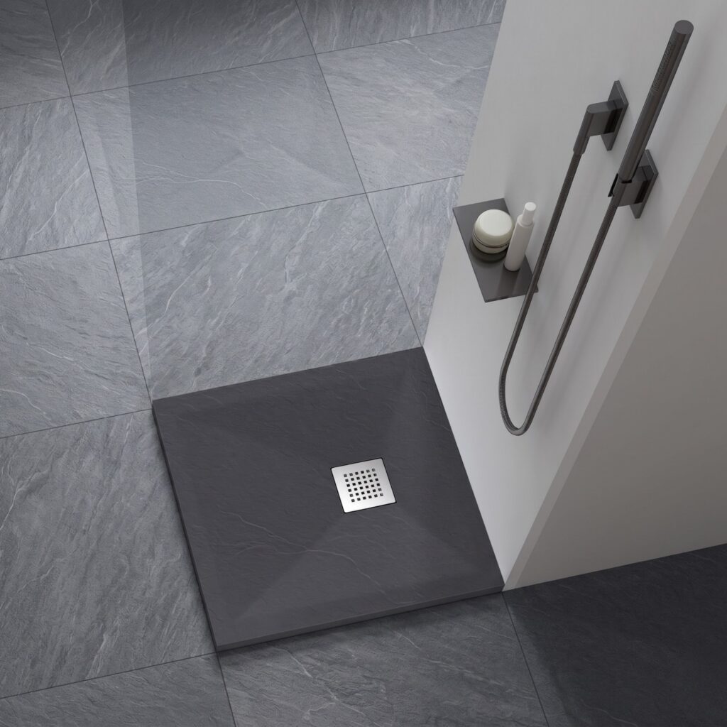 Stone Tray Dark Grey – Brodzik z konglomeratu mineralnego „F” Ciemnoszary 90 x 90 x 2,5 cm