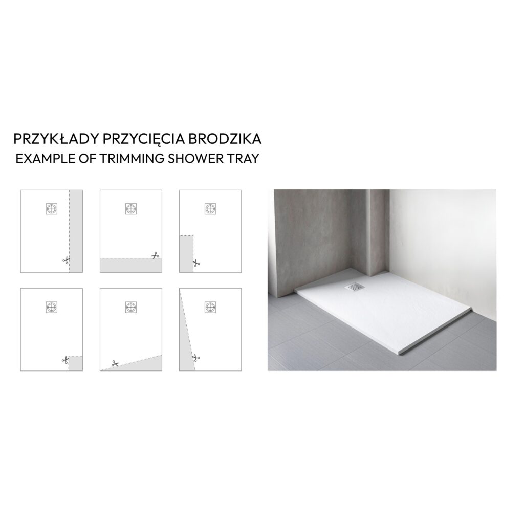 Stone Tray White – Brodzik z konglomeratu mineralnego „F” Biały 90 x 100 x 2,5 cm