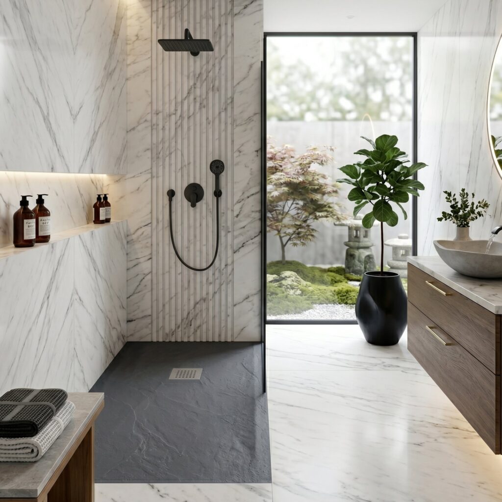 Stone Tray Dark Grey – Brodzik z konglomeratu mineralnego „F” Ciemnoszary 90 x 120 x 2,5 cm