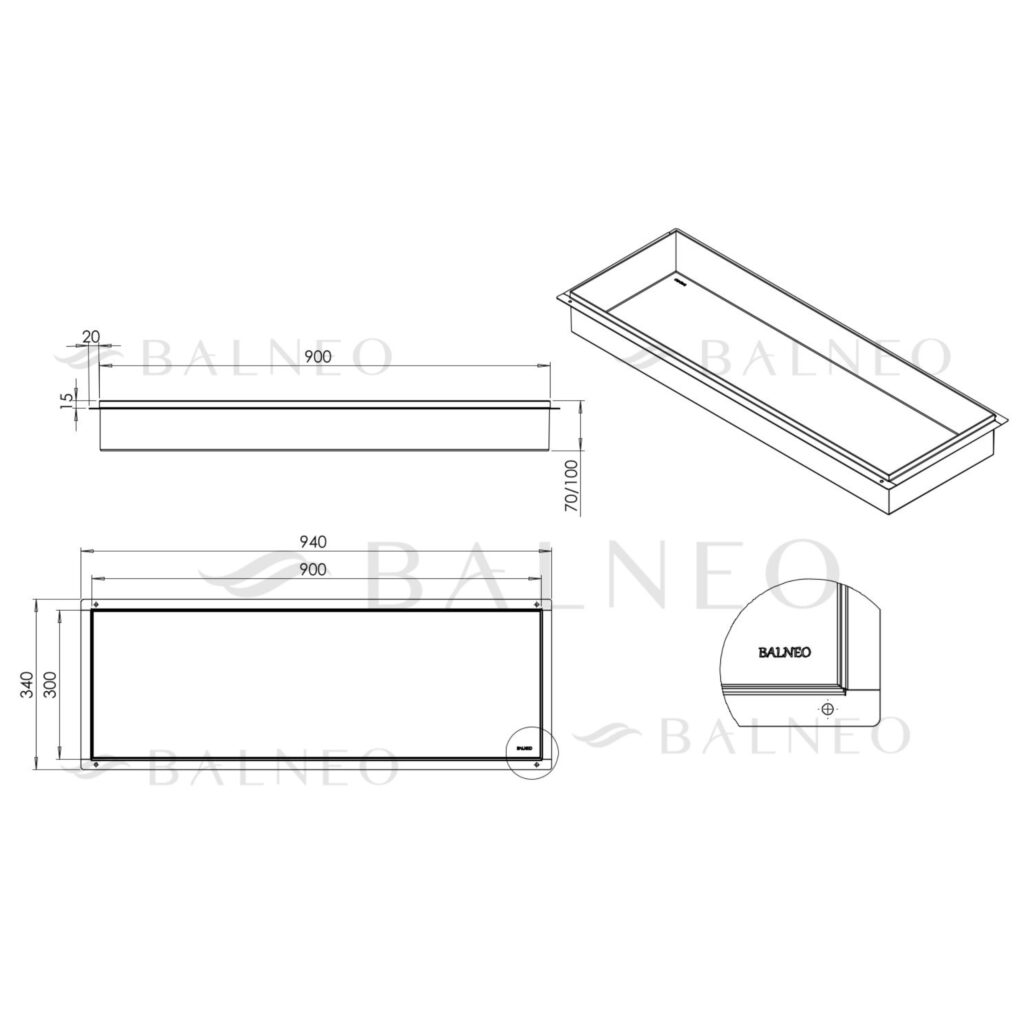 WALL-BOX NO RIM – Półka wnękowa bezramkowa INOX 90x30x10 cm