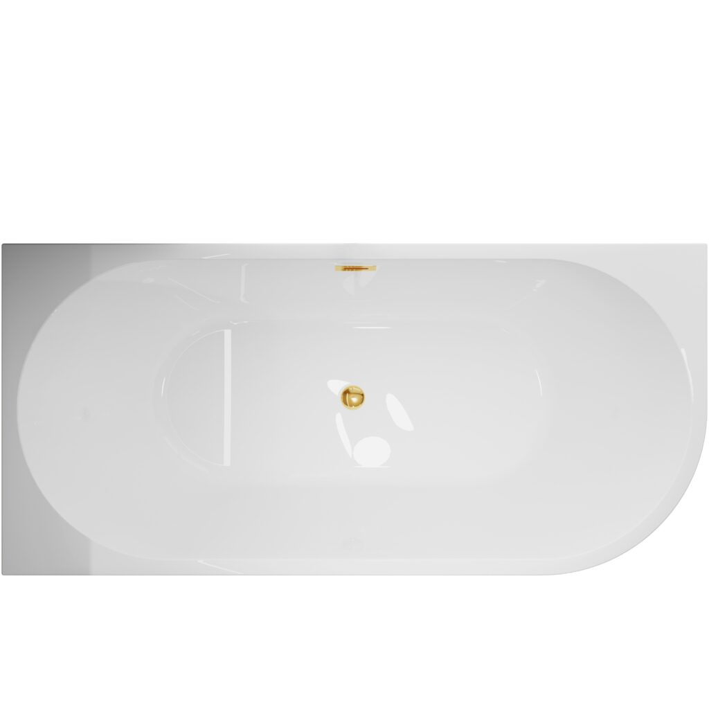 Wanna wolnostojąca narożna lewa AVOLA z pokrywką MIRROR GOLD – 160 x 80 cm