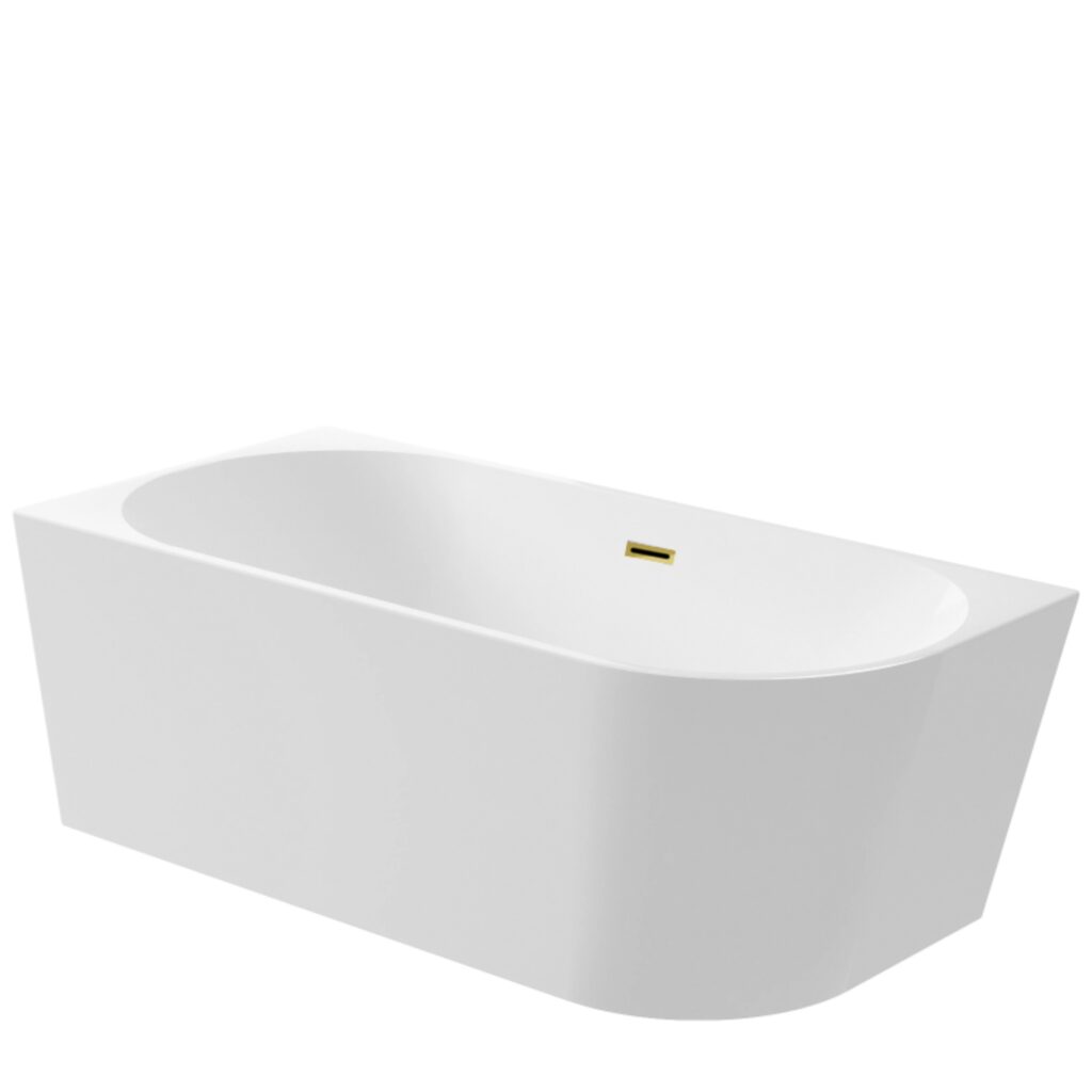 Wanna wolnostojąca narożna lewa AVOLA z pokrywką MIRROR GOLD – 160 x 80 cm