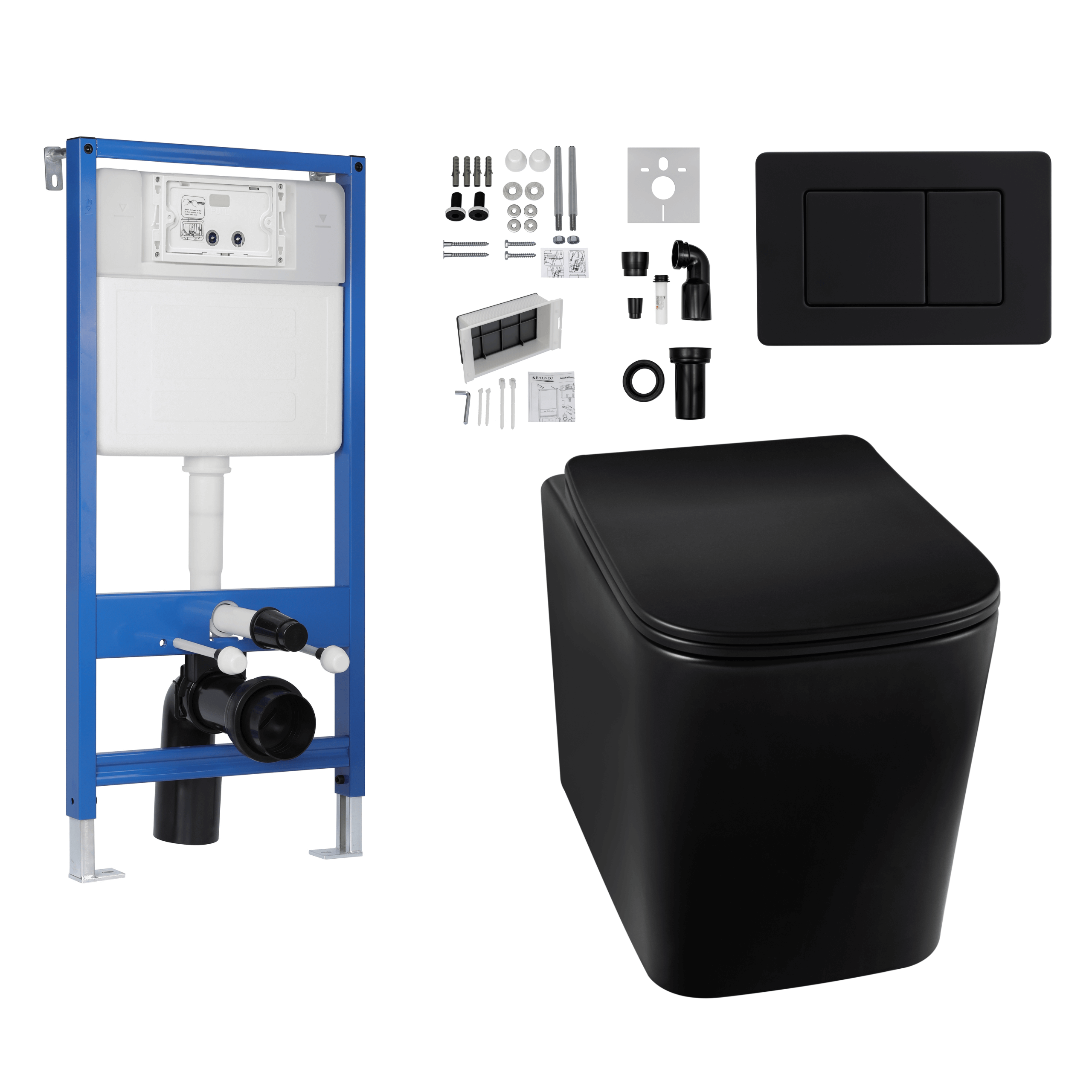 Zestaw podtynkowy WC stelaż Fix Frame Standard z czarną miską WC Luga i przyciskiem spłukującym AXO inox