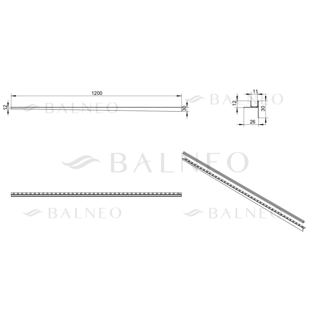 Listwa spadkowa do szkła lewa 120 cm złota
