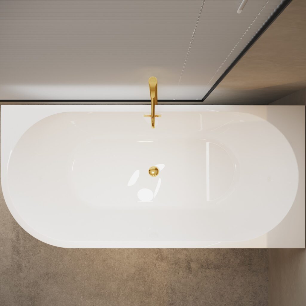 Wanna wolnostojąca narożna prawa AVOLA z pokrywką MIRROR GOLD – 160 x 80 cm