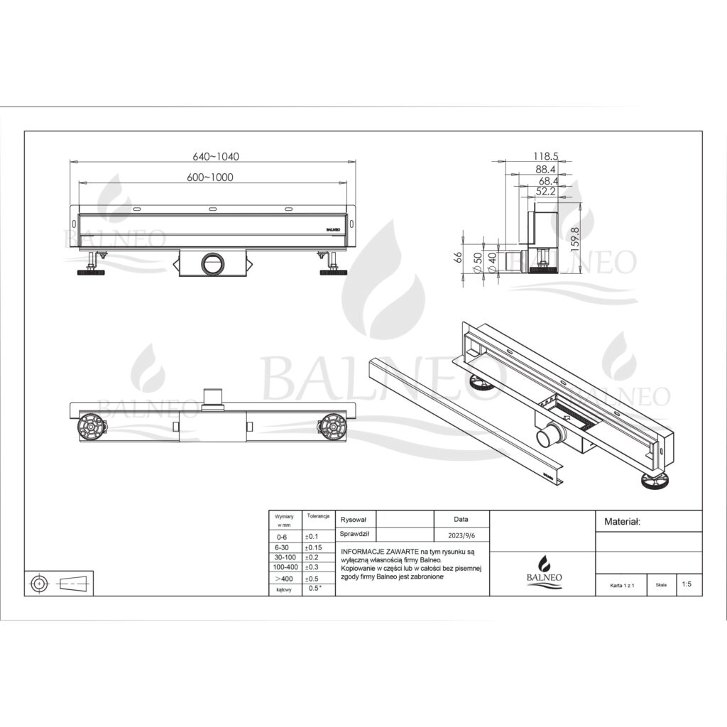 W-Drain NEXT 60 cm odpływ liniowy ścienny INOX